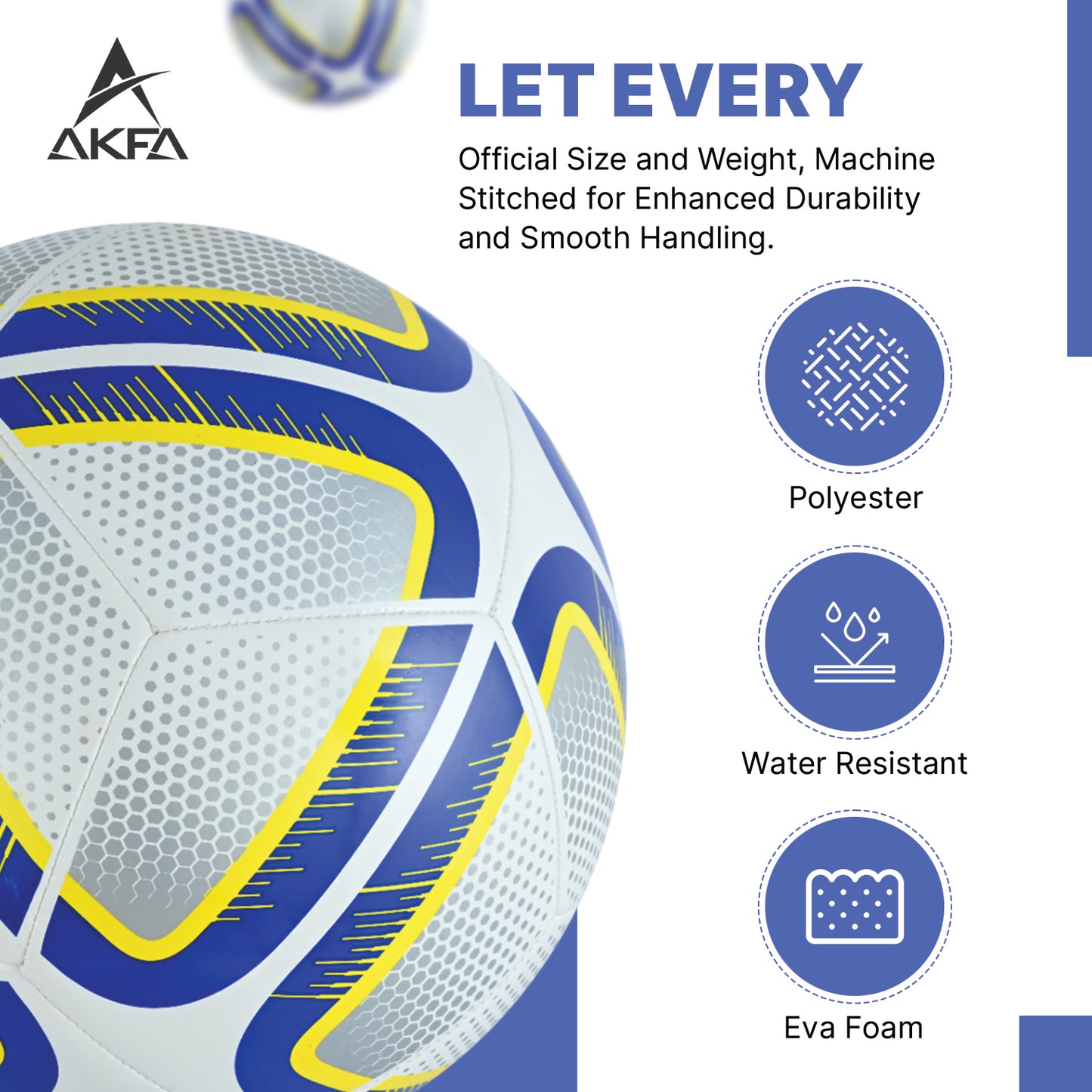 AKFA Champion Official Size 5 Soccer Ball, Premium Quality with Outside TPU Embeded with EVA, Winded Polyster Thread SR Bladder Inside Vibrant Colors: Blue/Yellow/Silver/Black