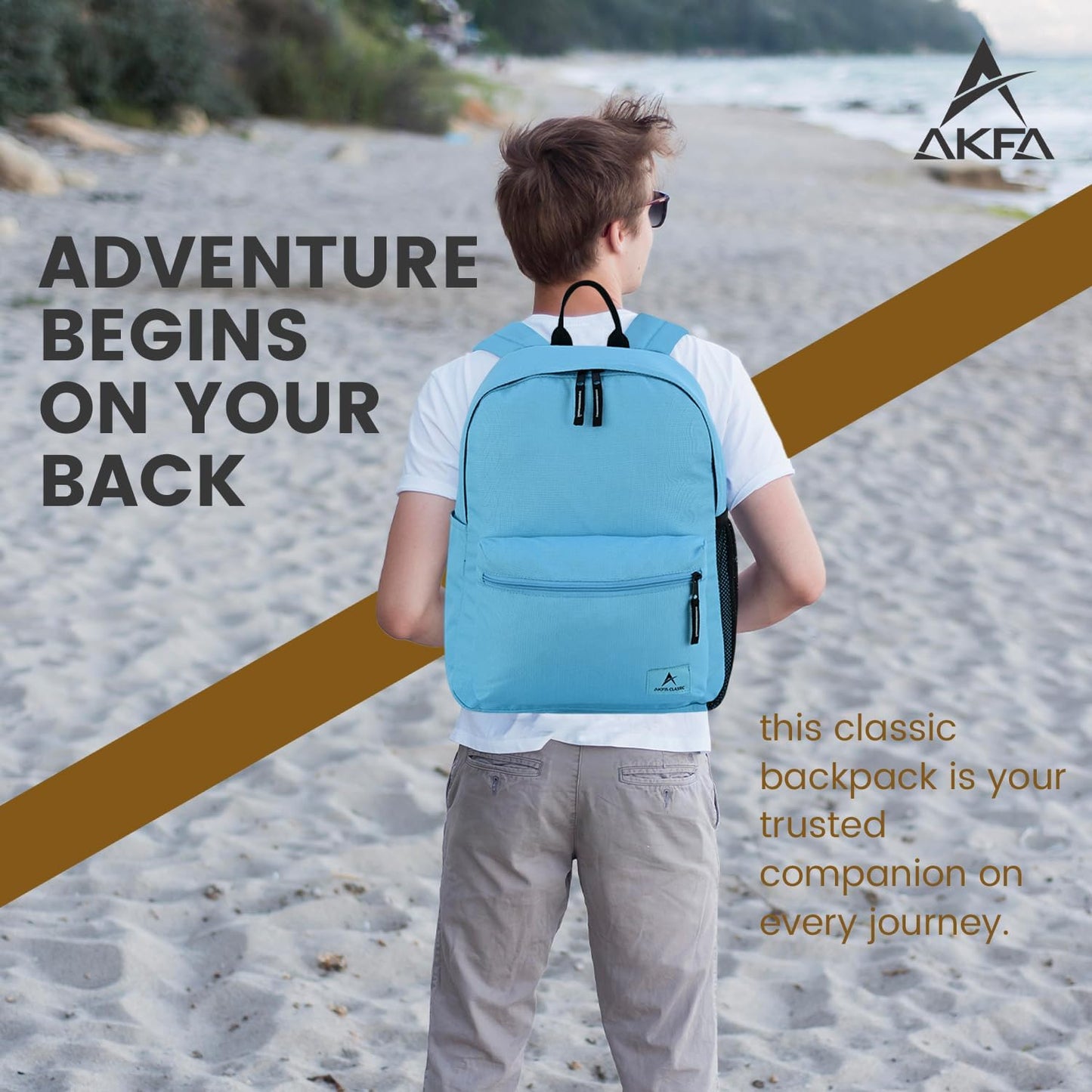 Classic Backpack - Eco-Friendly 14L Capacity, 100% Recycled Polyester, Water-Resistant, Padded Laptop Pocket (15") (Light Blue)