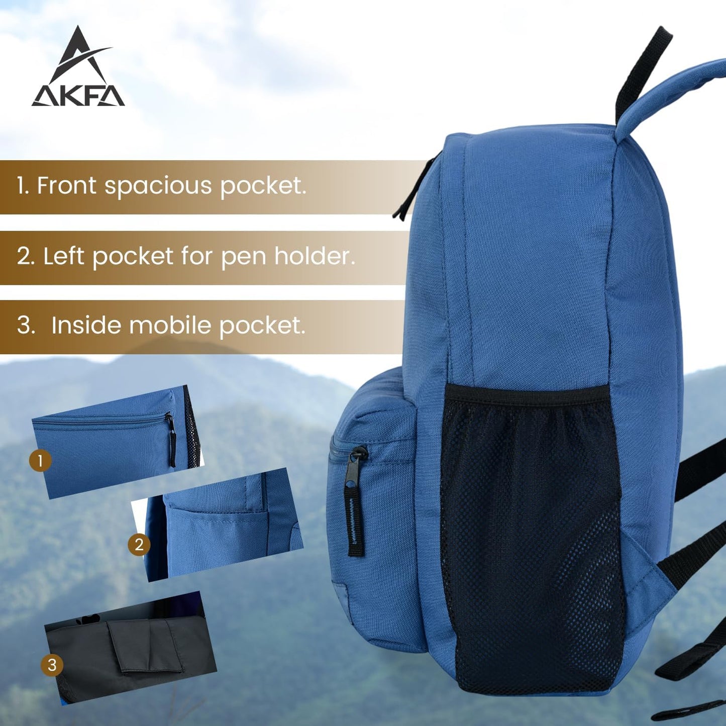 Classic Backpack - Eco-Friendly 14L Capacity, 100% Recycled Polyester, Water-Resistant, Padded Laptop Pocket (15") (Blue)