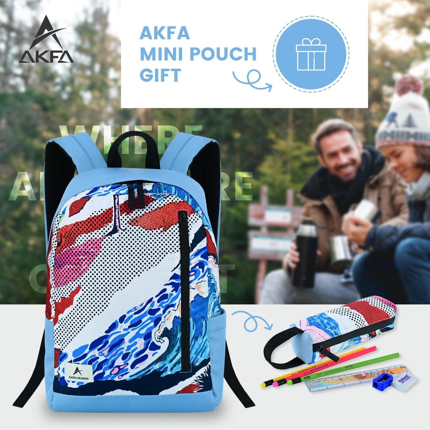 Fashion Backpack - Stylish Water-Repellent Daypack Made from 100% Recycled Polyester, 14L Capacity with Adjustable Straps (Light Bluw With Multi Colours)