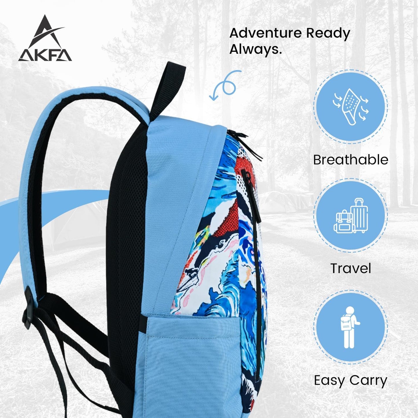 Fashion Backpack - Stylish Water-Repellent Daypack Made from 100% Recycled Polyester, 14L Capacity with Adjustable Straps (Light Bluw With Multi Colours)