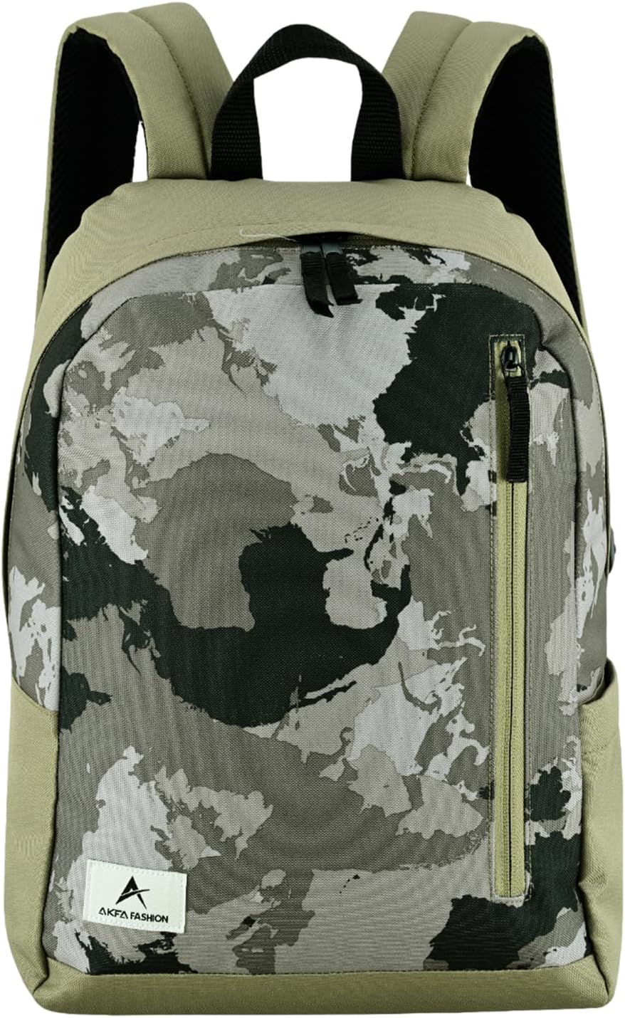 Fashion Backpack - Stylish Water-Repellent Daypack Made from 100% Recycled Polyester, 14L Capacity with Adjustable Straps (Olive Green/Light Grey/Black)