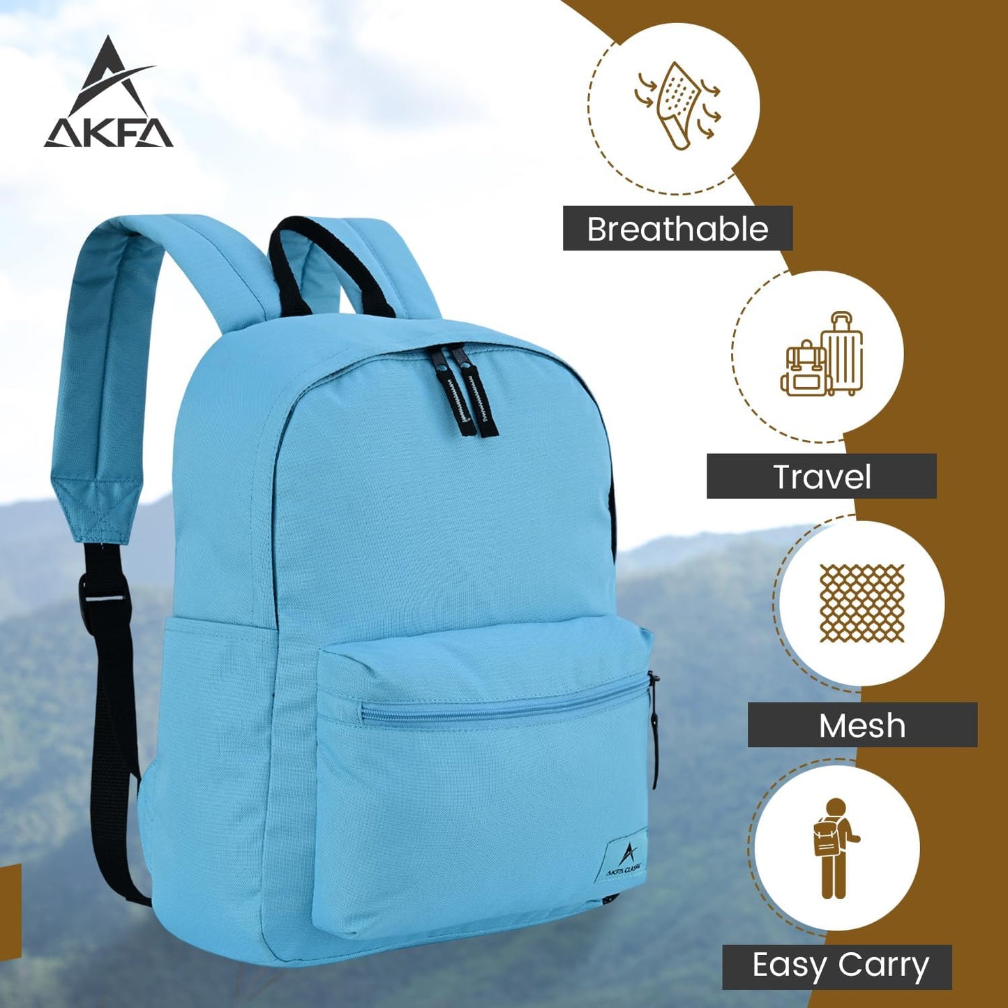 Classic Backpack - Eco-Friendly 14L Capacity, 100% Recycled Polyester, Water-Resistant, Padded Laptop Pocket (15") (Light Blue)