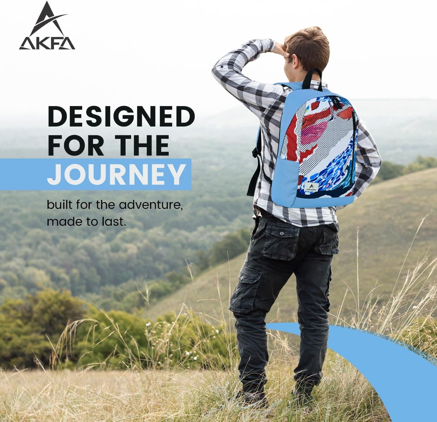 Fashion Backpack - Stylish Water-Repellent Daypack Made from 100% Recycled Polyester, 14L Capacity with Adjustable Straps (Light Bluw With Multi Colours)