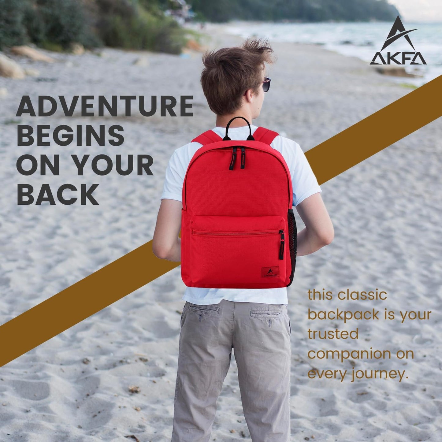 Classic Backpack - Eco-Friendly 14L Capacity, 100% Recycled Polyester, Water-Resistant, Padded Laptop Pocket (15") (Red)