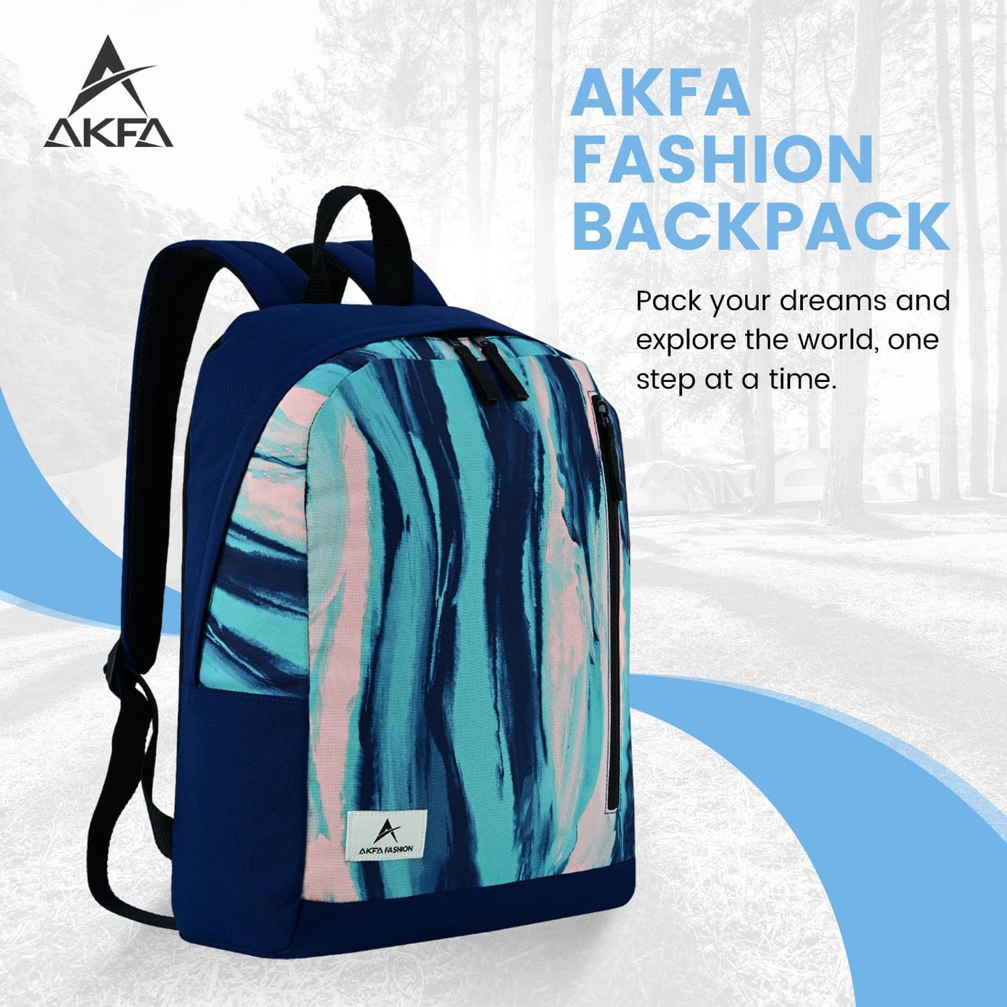 Fashion Backpack - Stylish Water-Repellent Daypack Made from 100% Recycled Polyester, 14L Capacity with Adjustable Straps (Dark Blue/Turquoise)