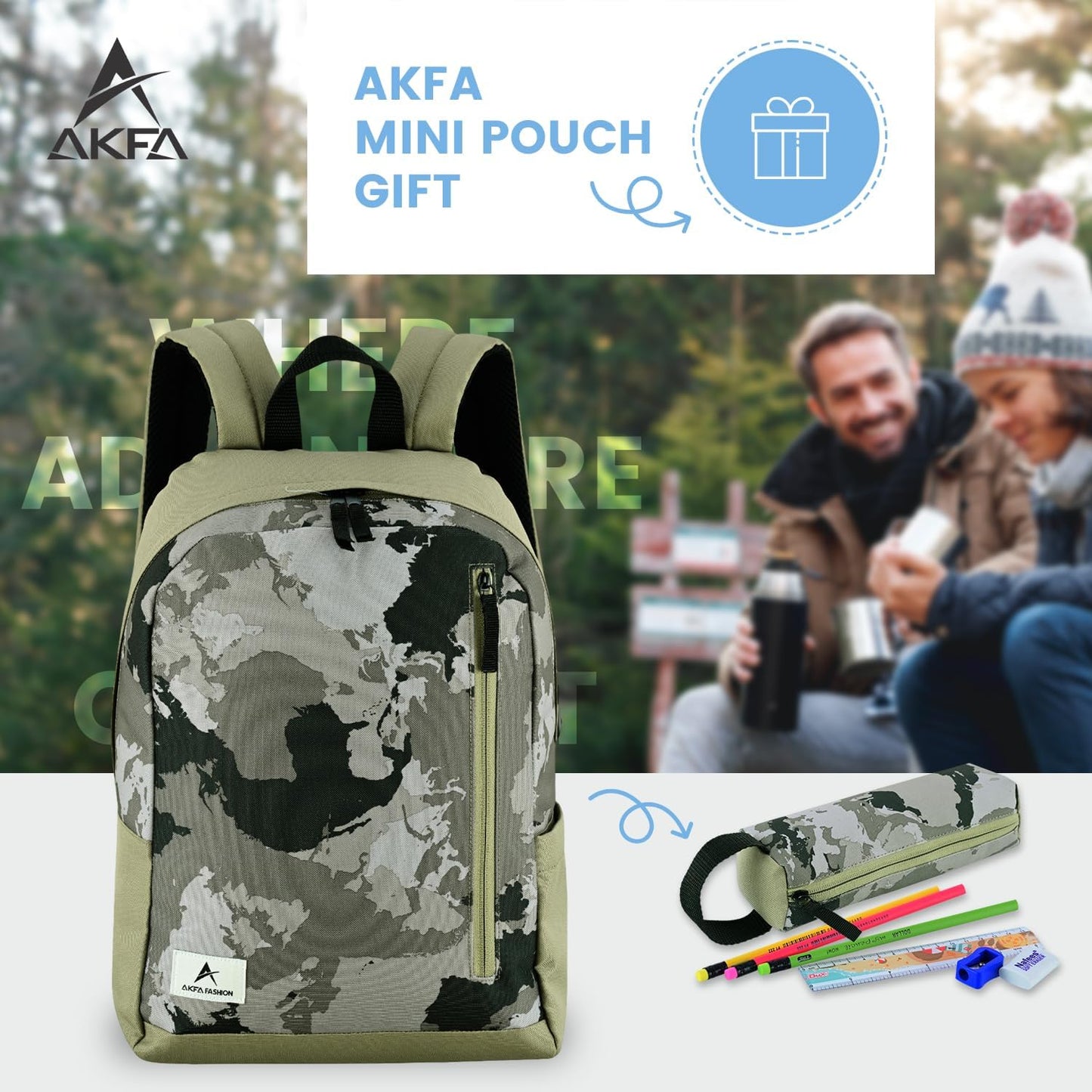 Fashion Backpack - Stylish Water-Repellent Daypack Made from 100% Recycled Polyester, 14L Capacity with Adjustable Straps (Olive Green/Light Grey/Black)