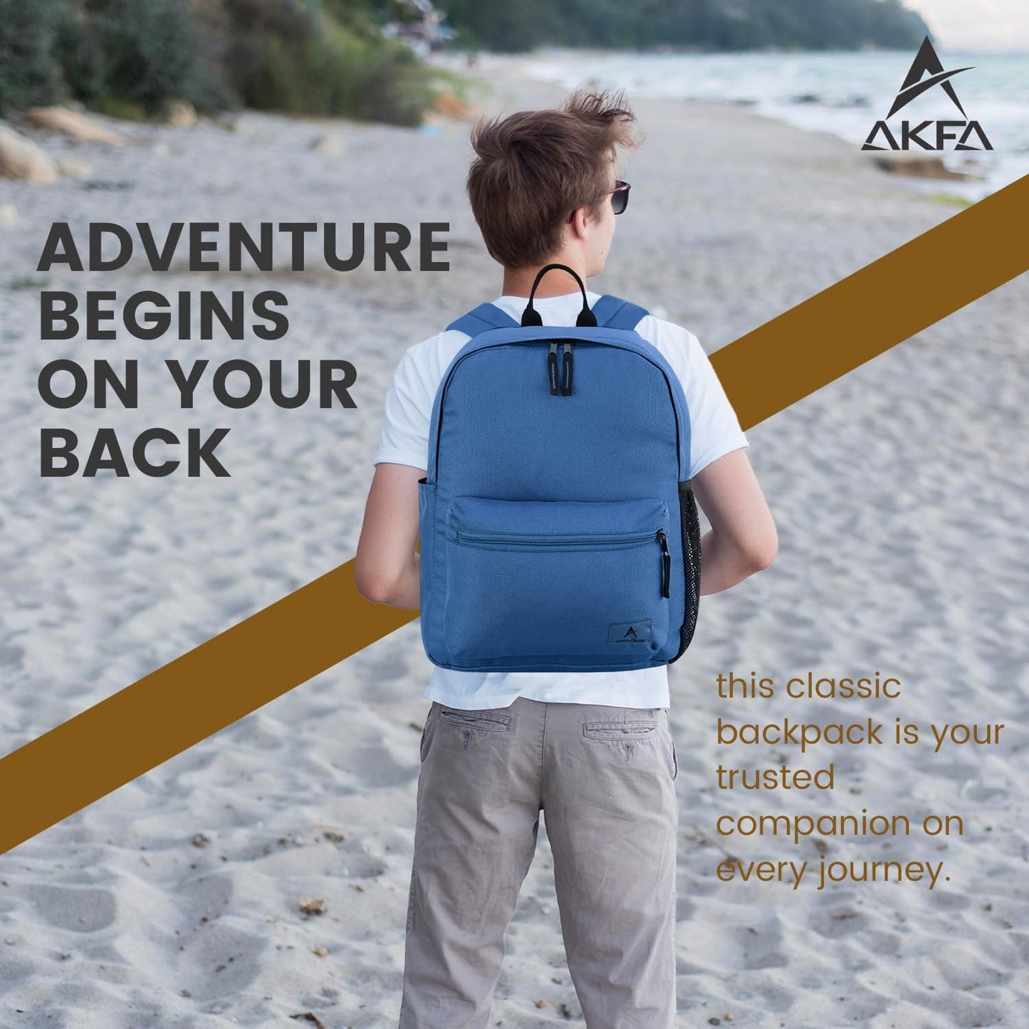 Classic Backpack - Eco-Friendly 14L Capacity, 100% Recycled Polyester, Water-Resistant, Padded Laptop Pocket (15") (Blue)