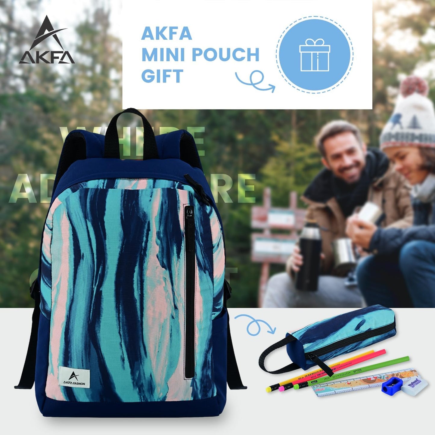 Fashion Backpack - Stylish Water-Repellent Daypack Made from 100% Recycled Polyester, 14L Capacity with Adjustable Straps (Dark Blue/Turquoise)