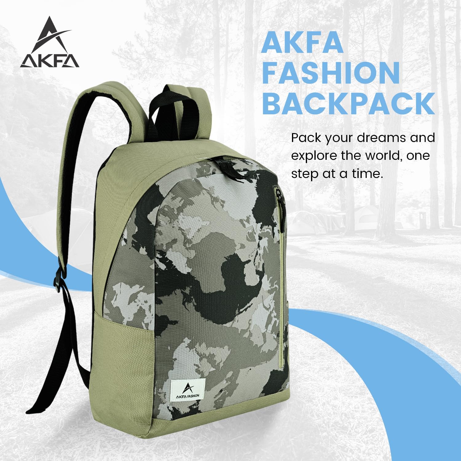 Fashion Backpack - Stylish Water-Repellent Daypack Made from 100% Recycled Polyester, 14L Capacity with Adjustable Straps (Olive Green/Light Grey/Black)