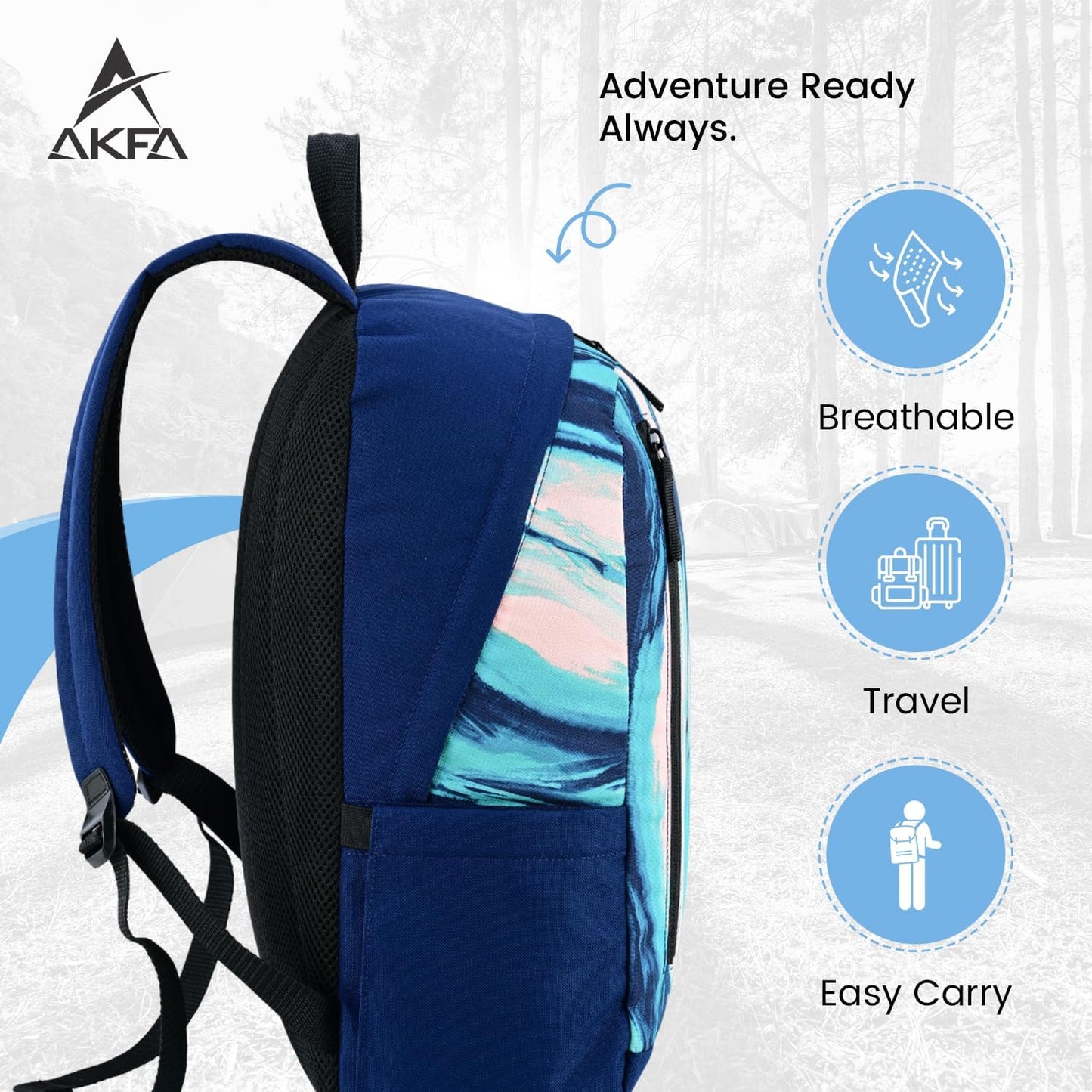 Fashion Backpack - Stylish Water-Repellent Daypack Made from 100% Recycled Polyester, 14L Capacity with Adjustable Straps (Dark Blue/Turquoise)