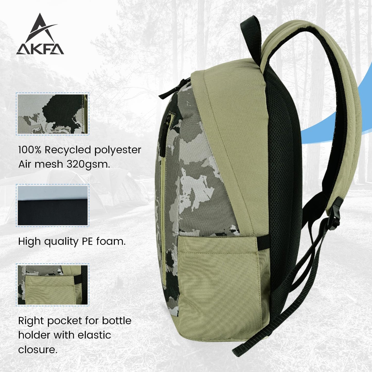 Fashion Backpack - Stylish Water-Repellent Daypack Made from 100% Recycled Polyester, 14L Capacity with Adjustable Straps (Olive Green/Light Grey/Black)