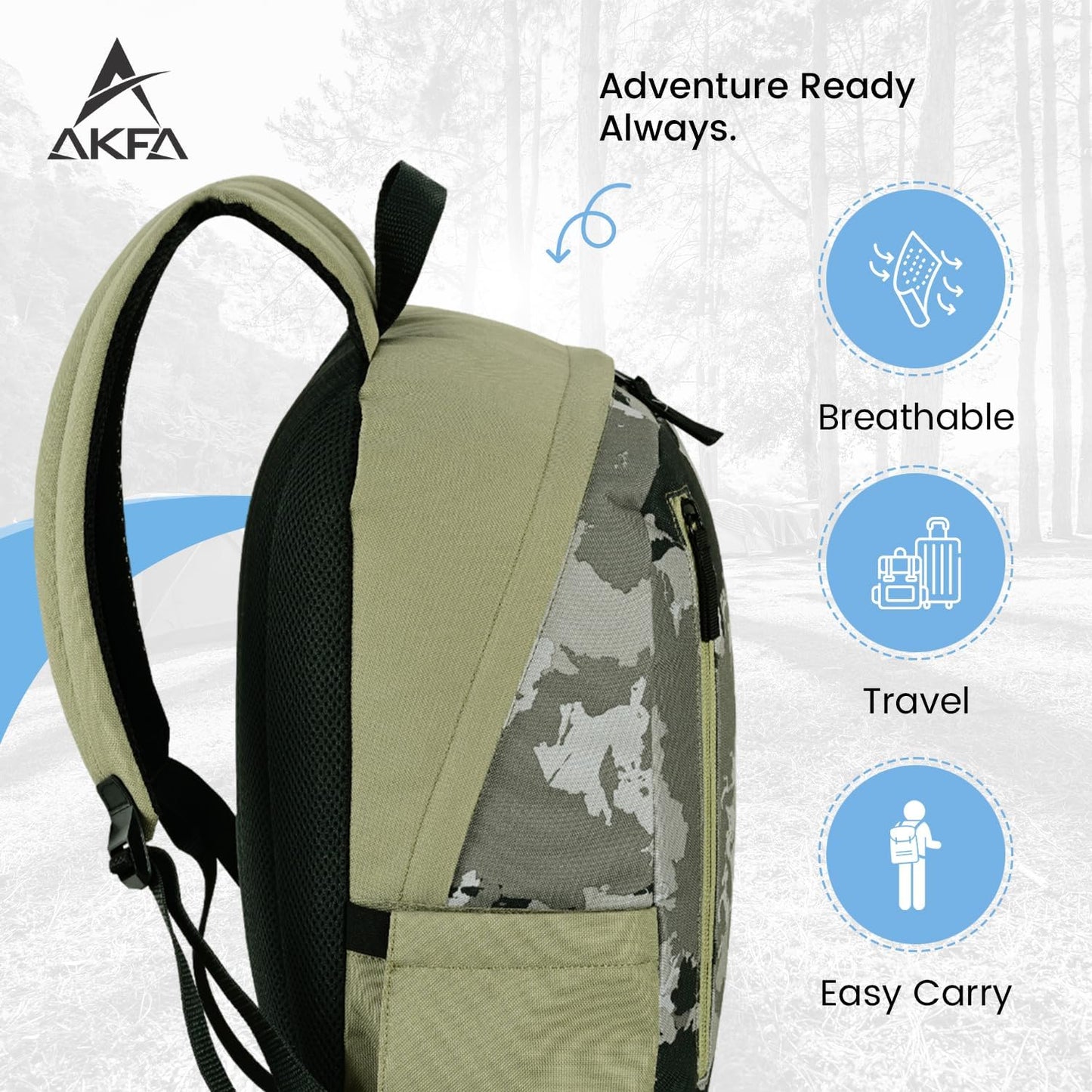 Fashion Backpack - Stylish Water-Repellent Daypack Made from 100% Recycled Polyester, 14L Capacity with Adjustable Straps (Olive Green/Light Grey/Black)