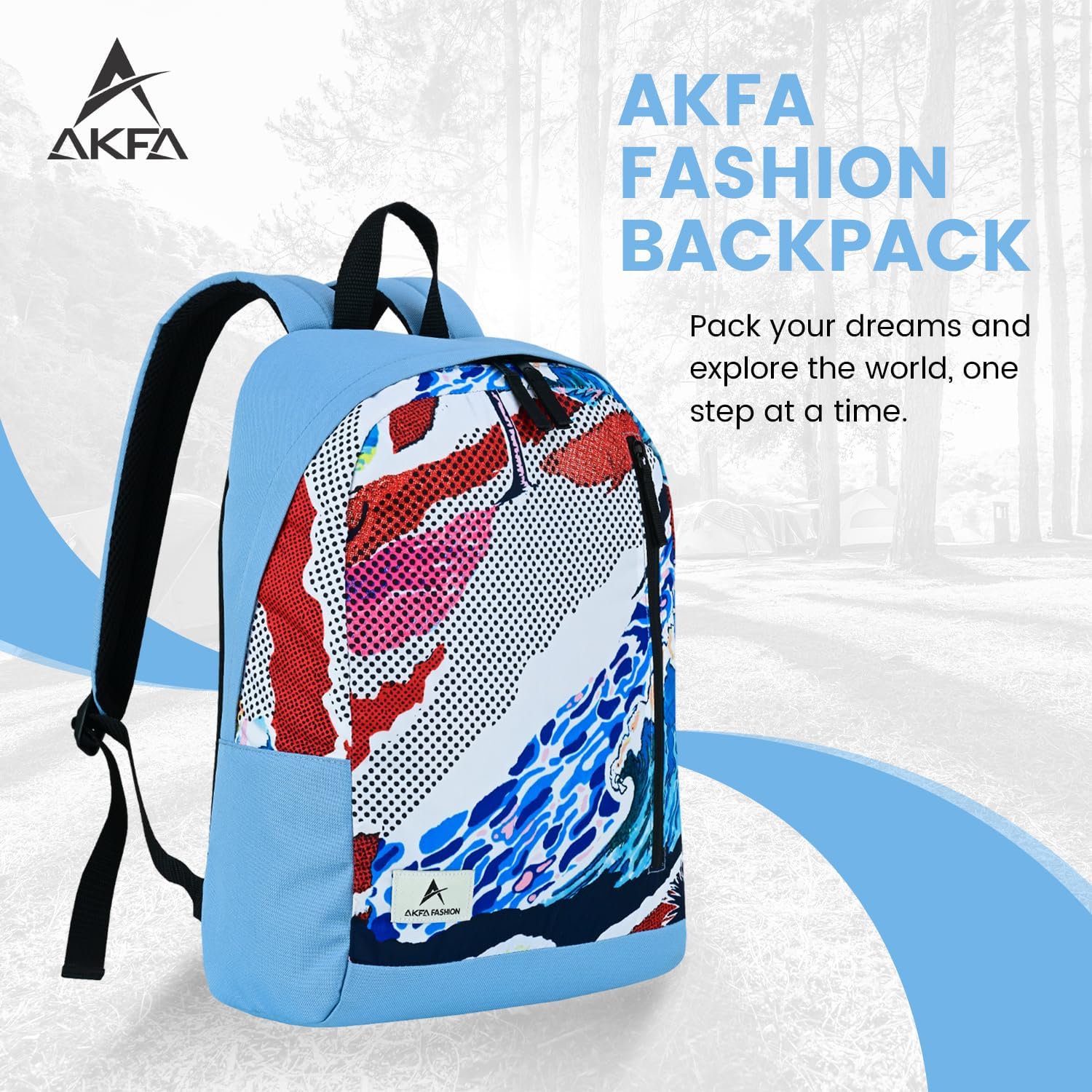 Fashion Backpack - Stylish Water-Repellent Daypack Made from 100% Recycled Polyester, 14L Capacity with Adjustable Straps (Light Bluw With Multi Colours)