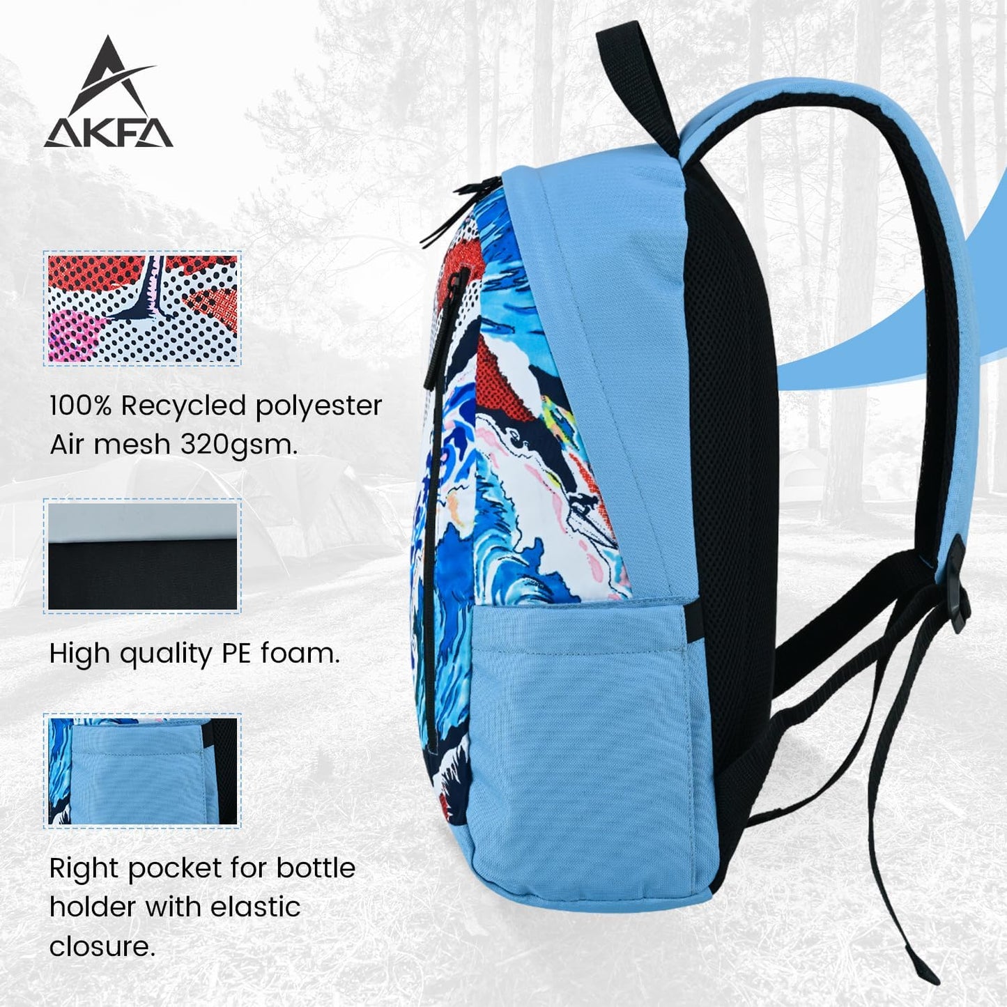 Fashion Backpack - Stylish Water-Repellent Daypack Made from 100% Recycled Polyester, 14L Capacity with Adjustable Straps (Light Bluw With Multi Colours)
