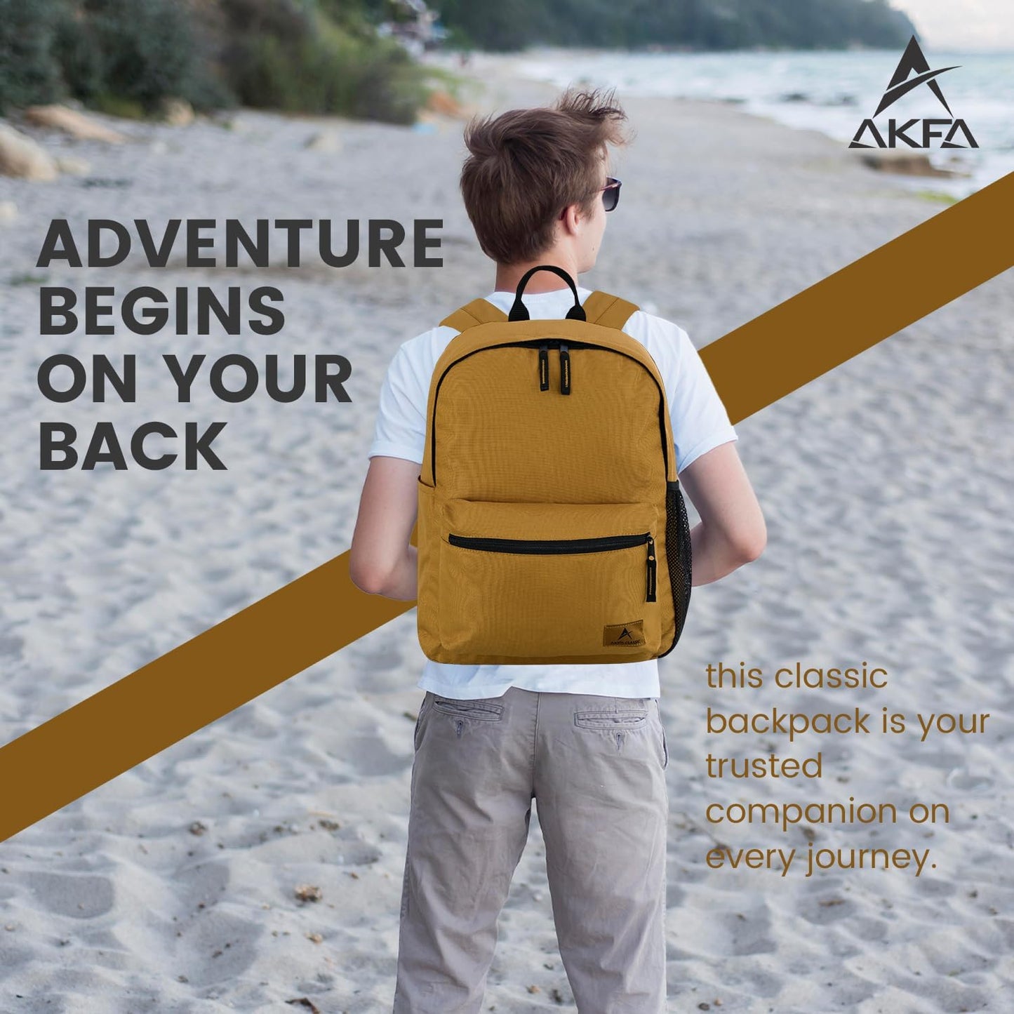 Classic Backpack - Eco-Friendly 14L Capacity, 100% Recycled Polyester, Water-Resistant, Padded Laptop Pocket (15") (Mustard)