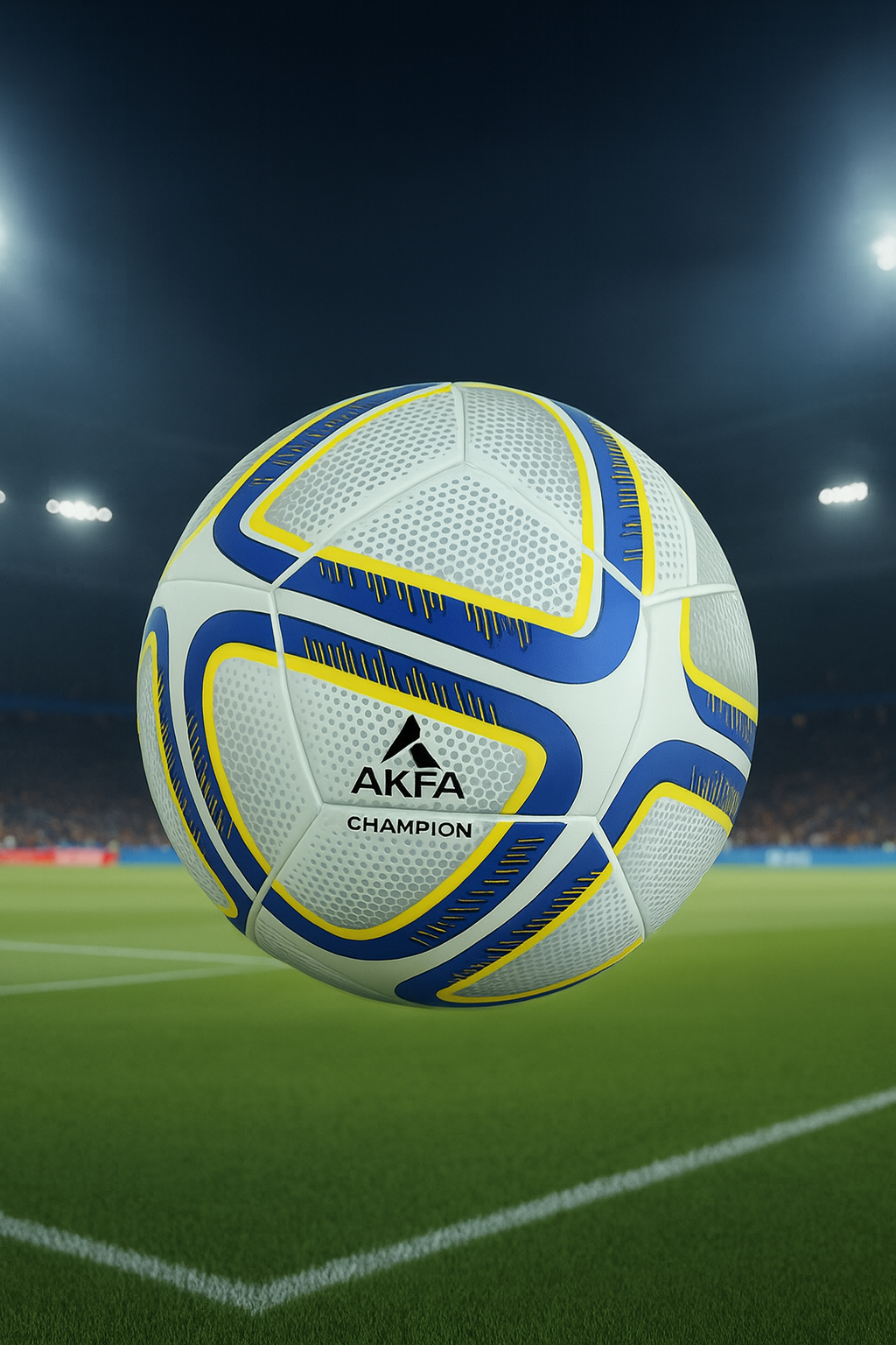 AKFA Champion Official Size 5 Soccer Ball, Premium Quality with Outside TPU Embeded with EVA, Winded Polyster Thread SR Bladder Inside Vibrant Colors: Blue/Yellow/Silver/Black